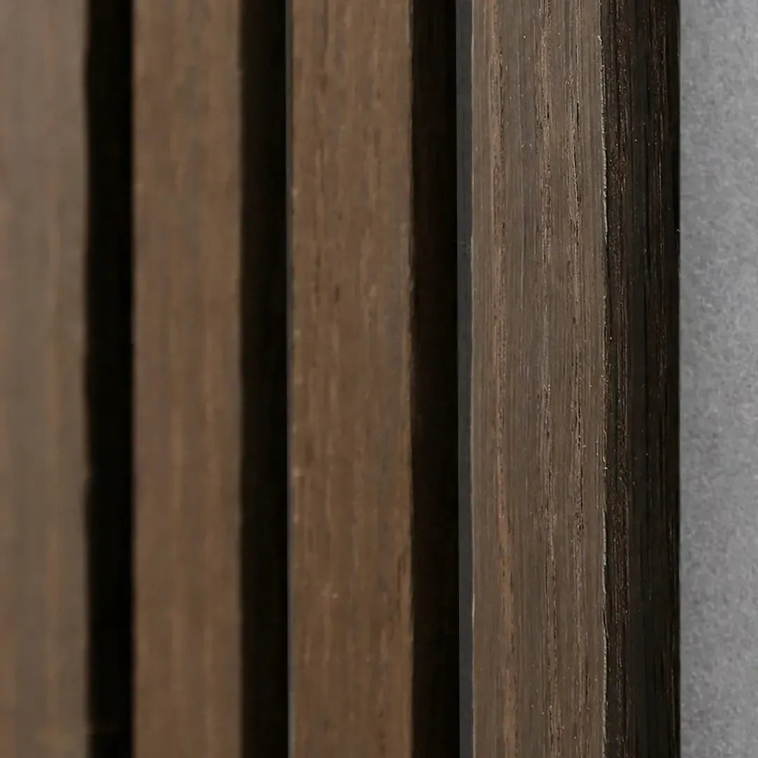Acoustic Slat Wall Panel | Smoked Oak with Gray Felt | Premium 3-sided Wood Veneer