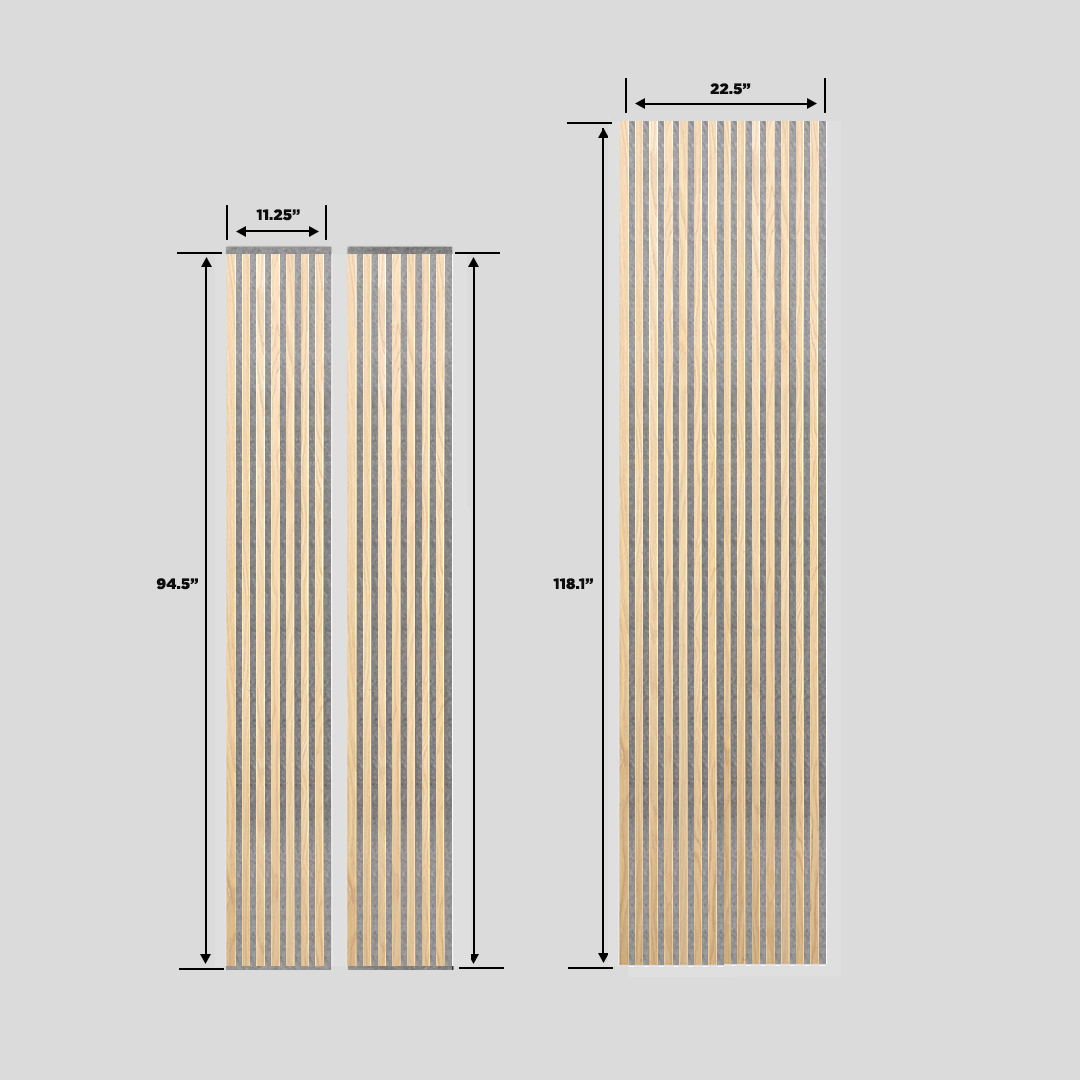 Acoustic Slat Wall Panel | Natural Oak with Gray Felt | Premium 3-sided Wood Veneer