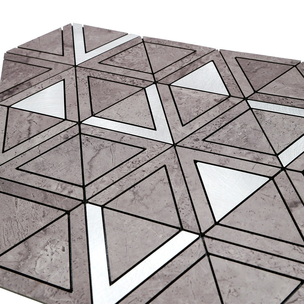 Peel and Stick Backsplash | Triangle Gray Silver | 11.3×13.03"
