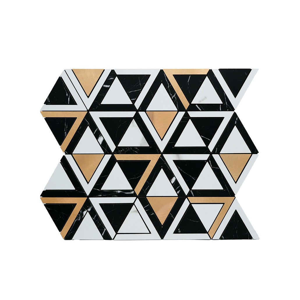 Peel and Stick Backsplash | Triangle Black White-Gold | 11.3×13.03"