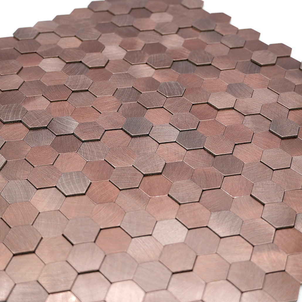 Peel and Stick Backsplash | Mini Hexagon 3D Dark Copper | 11.73×12.09"