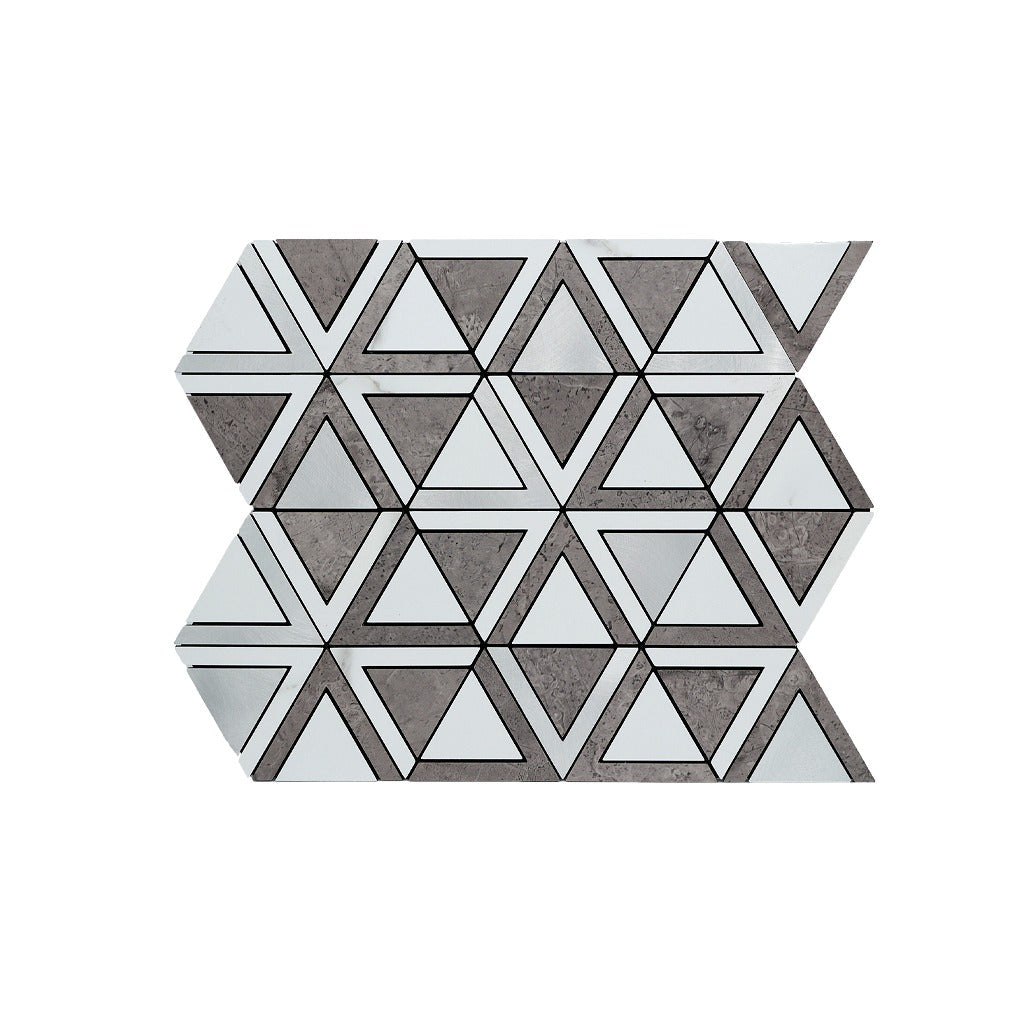 Peel and Stick Backsplash | Triangle Gray White-Silver | 11.3×13.03"