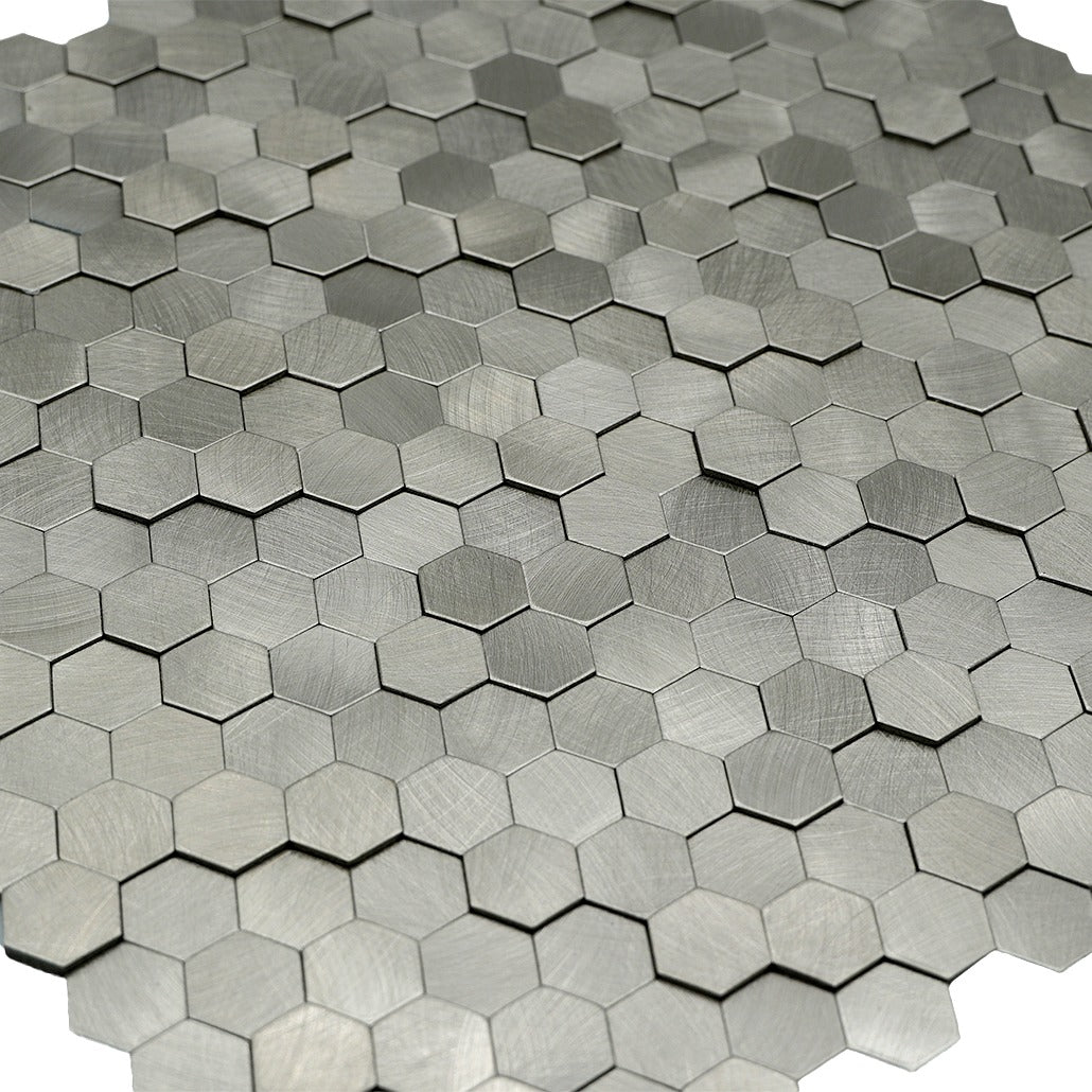 Peel and Stick Backsplash | Mini Hexagon 3D Silver | 11.73×12.09"