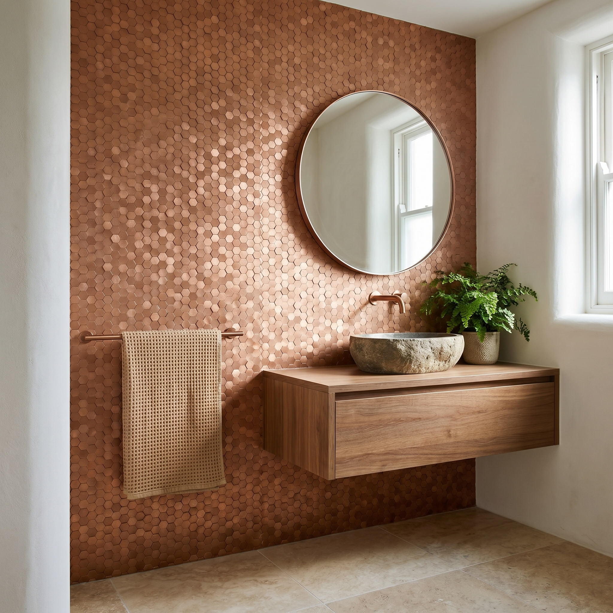 Peel and Stick Backsplash | Mini Hexagon 3D Copper | 11.73×12.09"