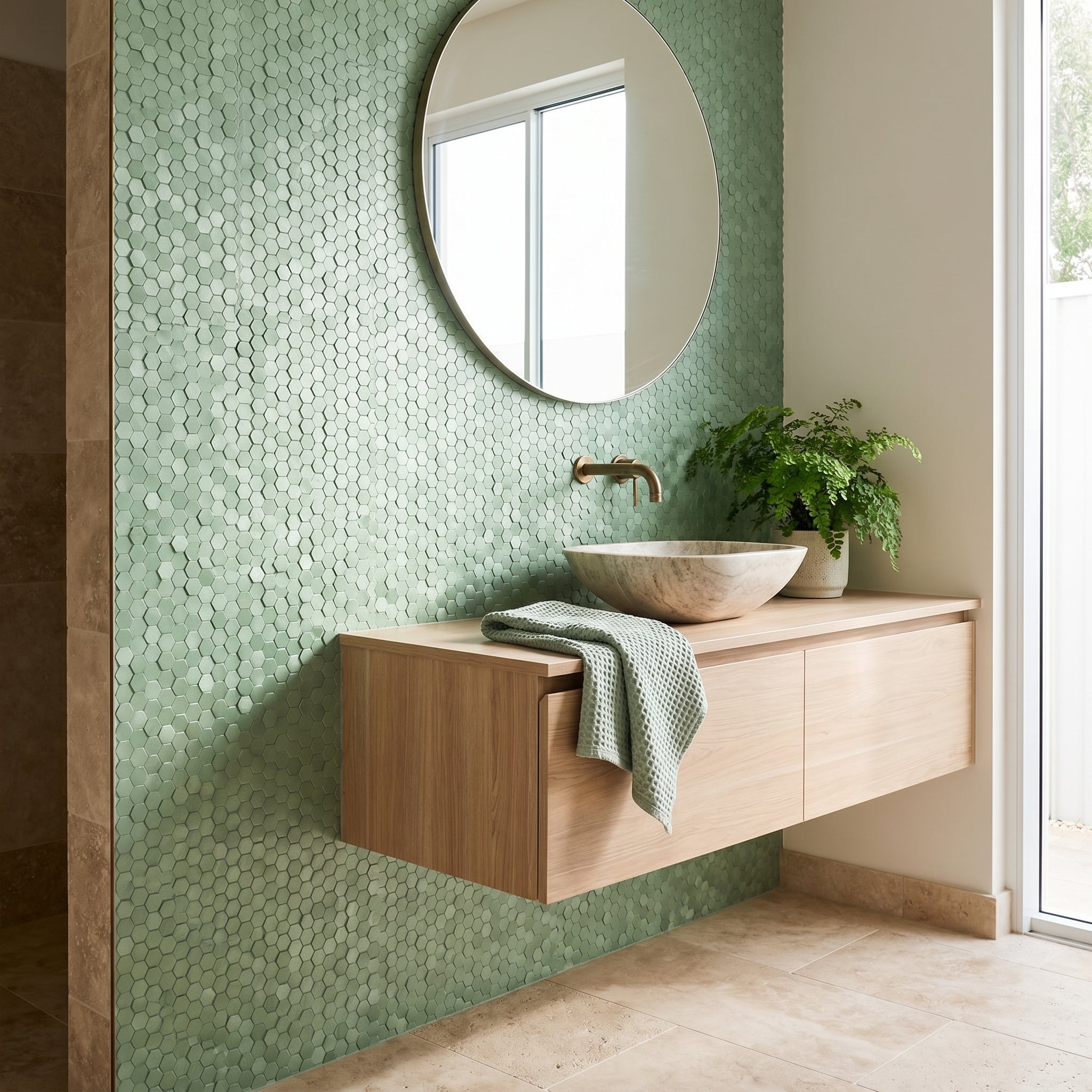 Peel and Stick Backsplash | Mini Hexagon 3D Pastel Green | 11.73×12.09"