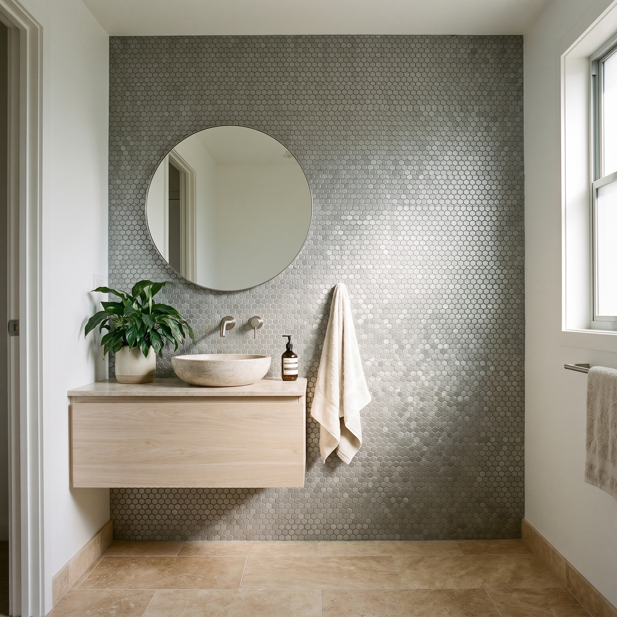 Peel and Stick Backsplash | Mini Hexagon 3D Gray | 11.73×12.09"