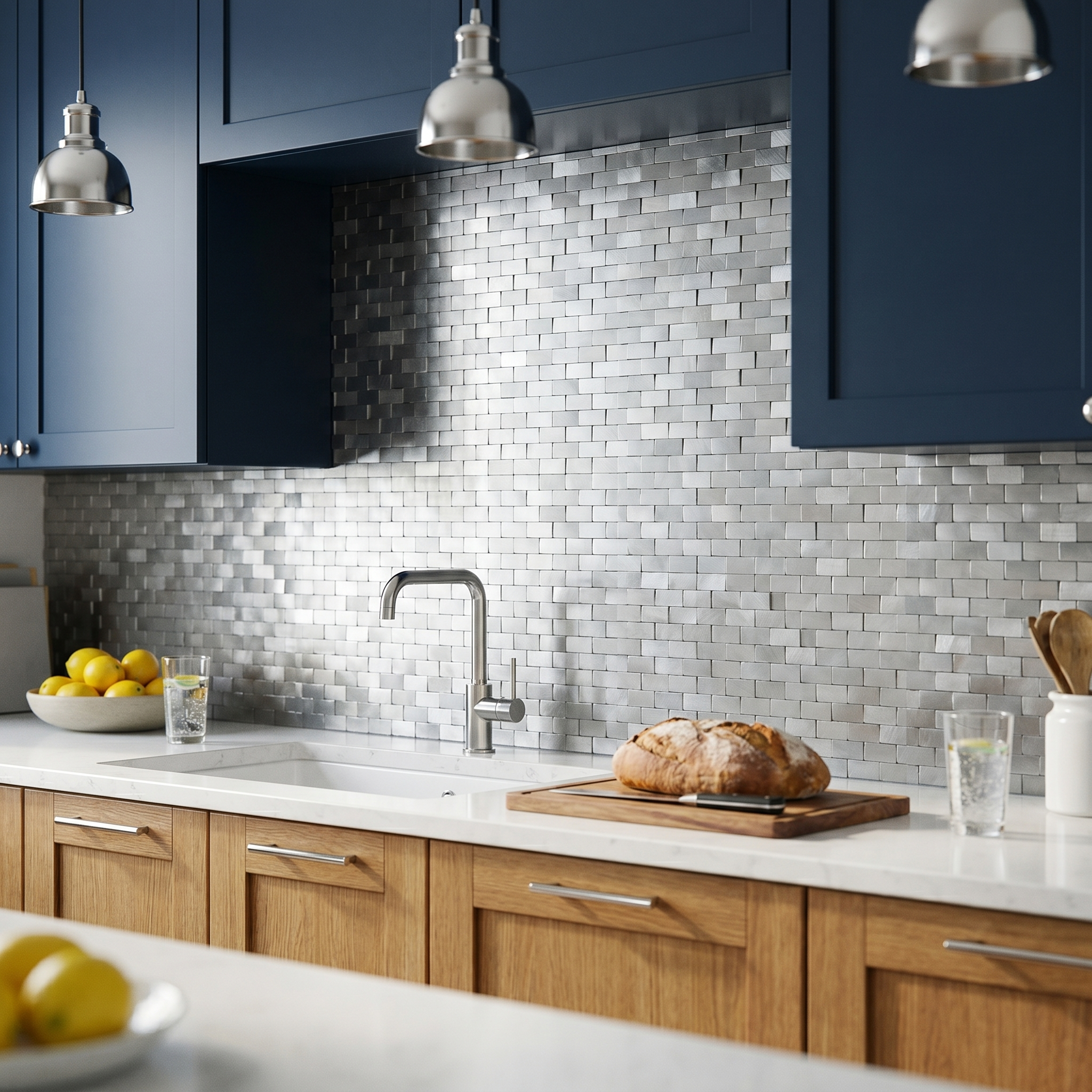 Peel and Stick Backsplash | Brick 3D Silver | 11.73×11.81"