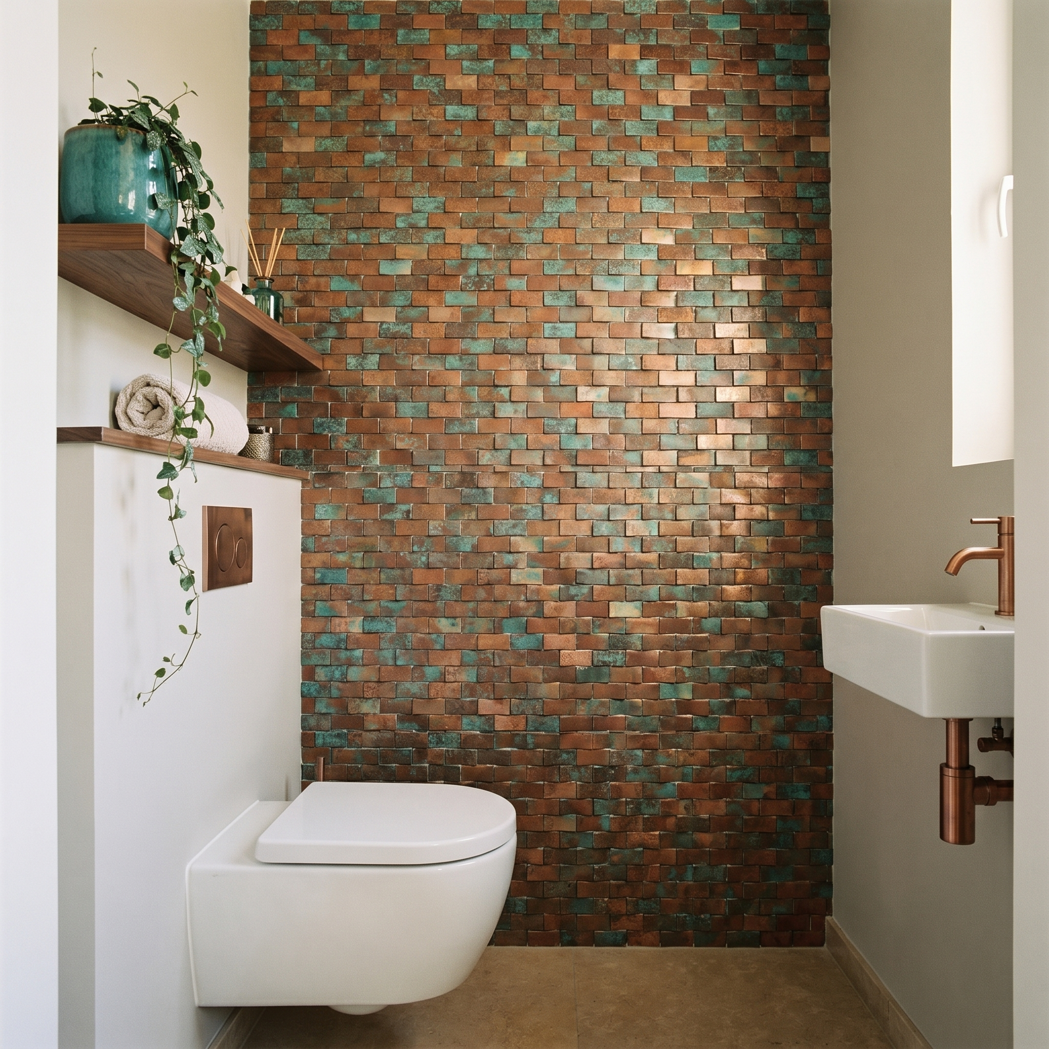 Peel and Stick Backsplash | Brick 3D Patina Copper | 11.73×11.81"