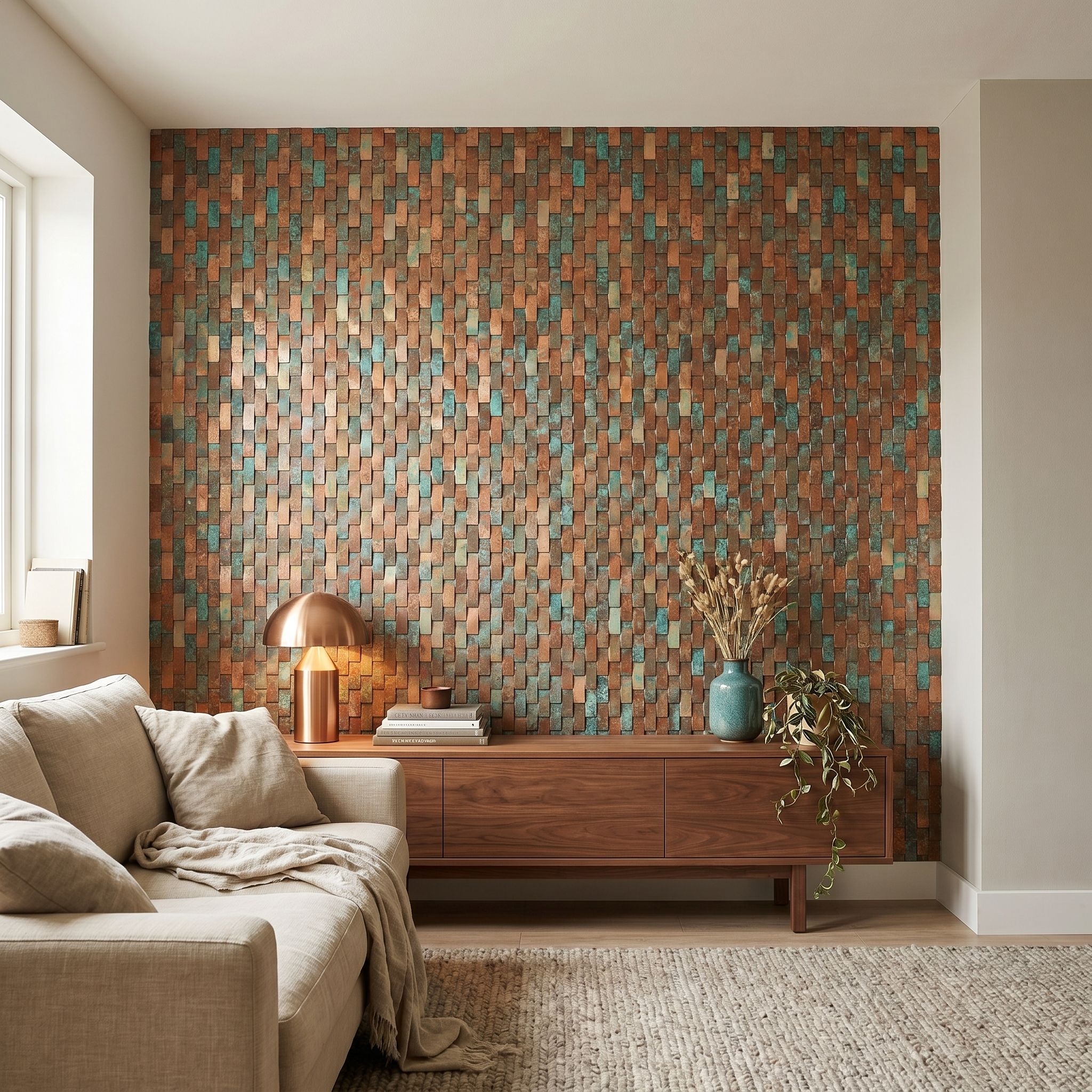 Peel and Stick Backsplash | Brick 3D Patina Copper | 11.73×11.81"