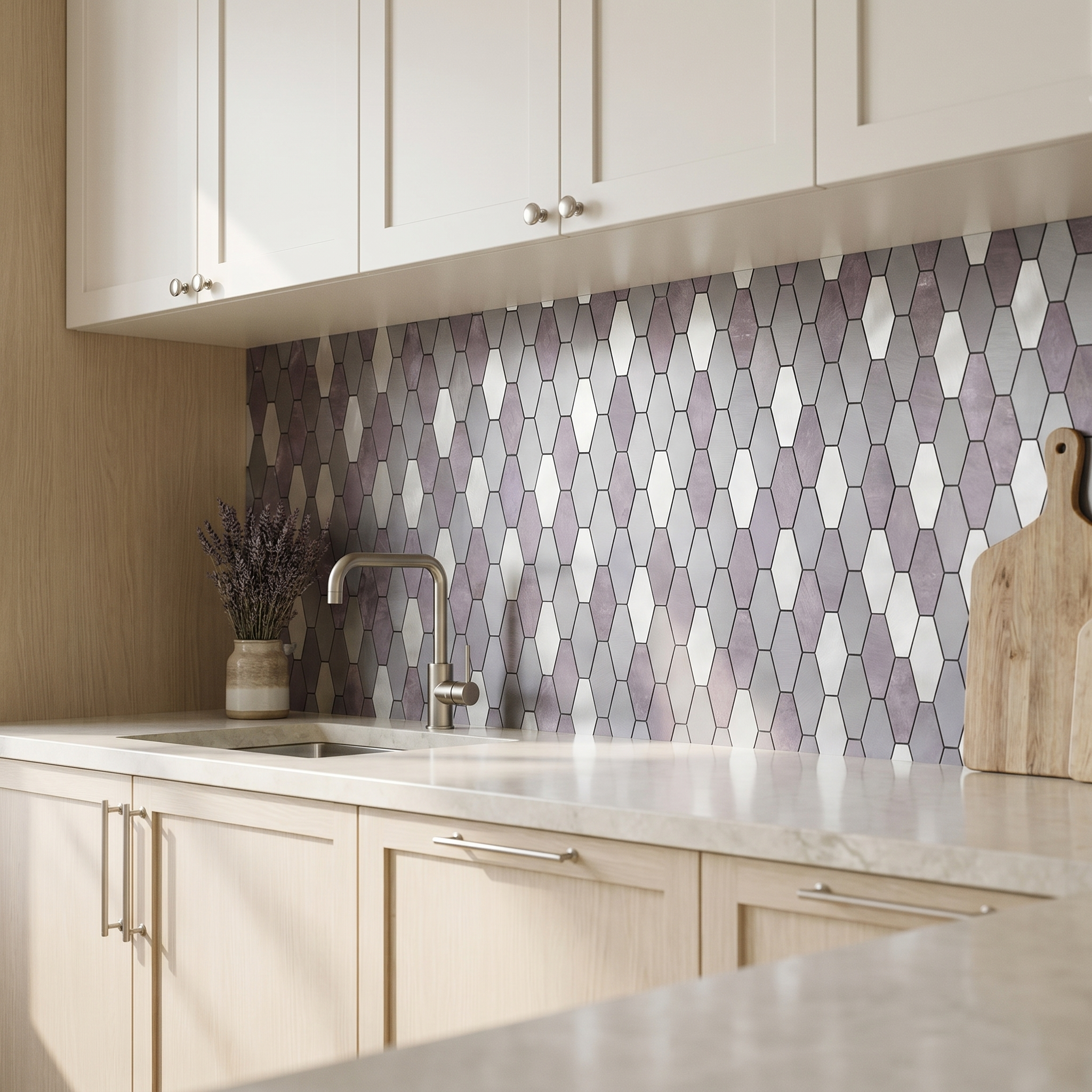 Peel and Stick Backsplash | Picket Purple | 11.81×11.81"