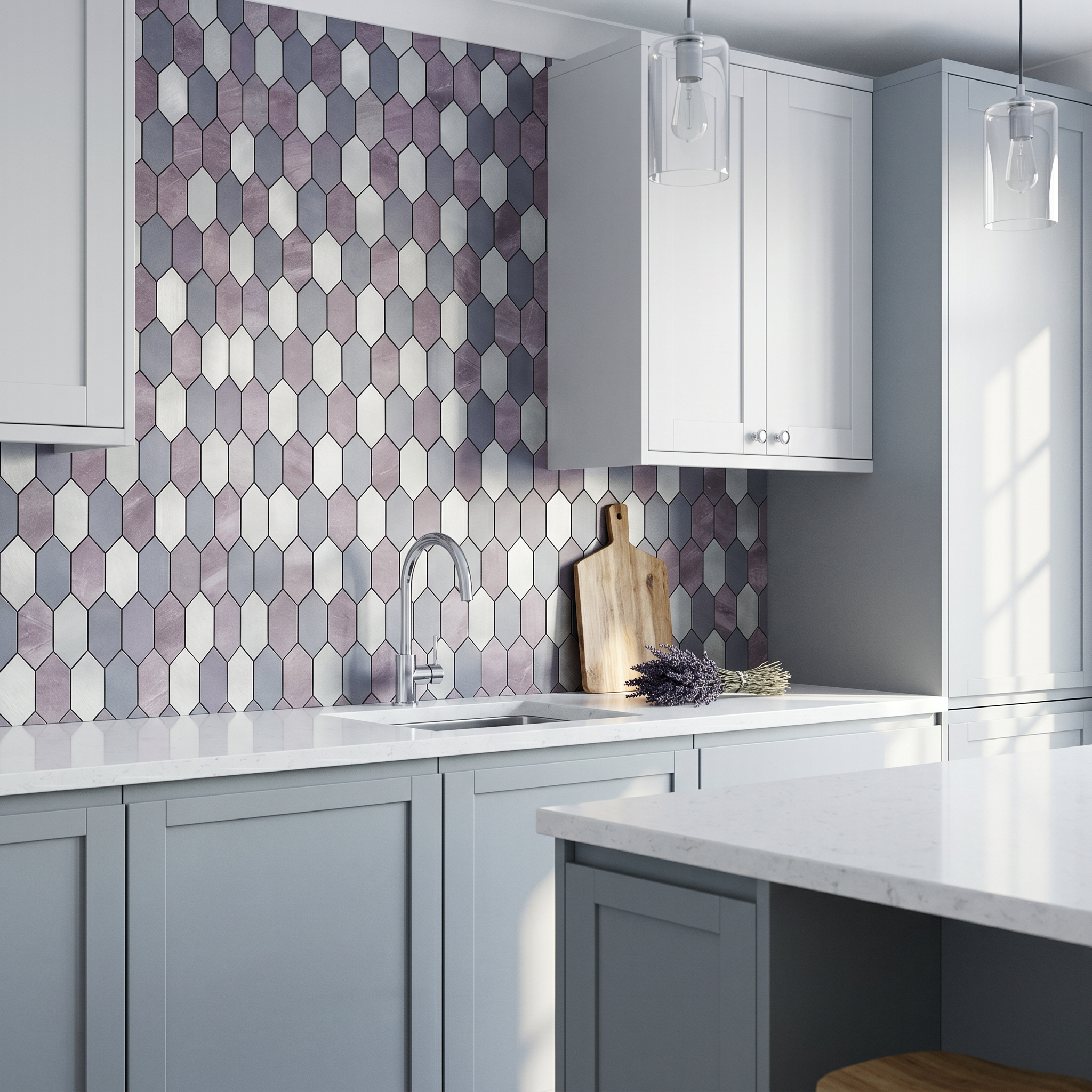 Peel and Stick Backsplash | Picket Mauve | 11.81×11.81"