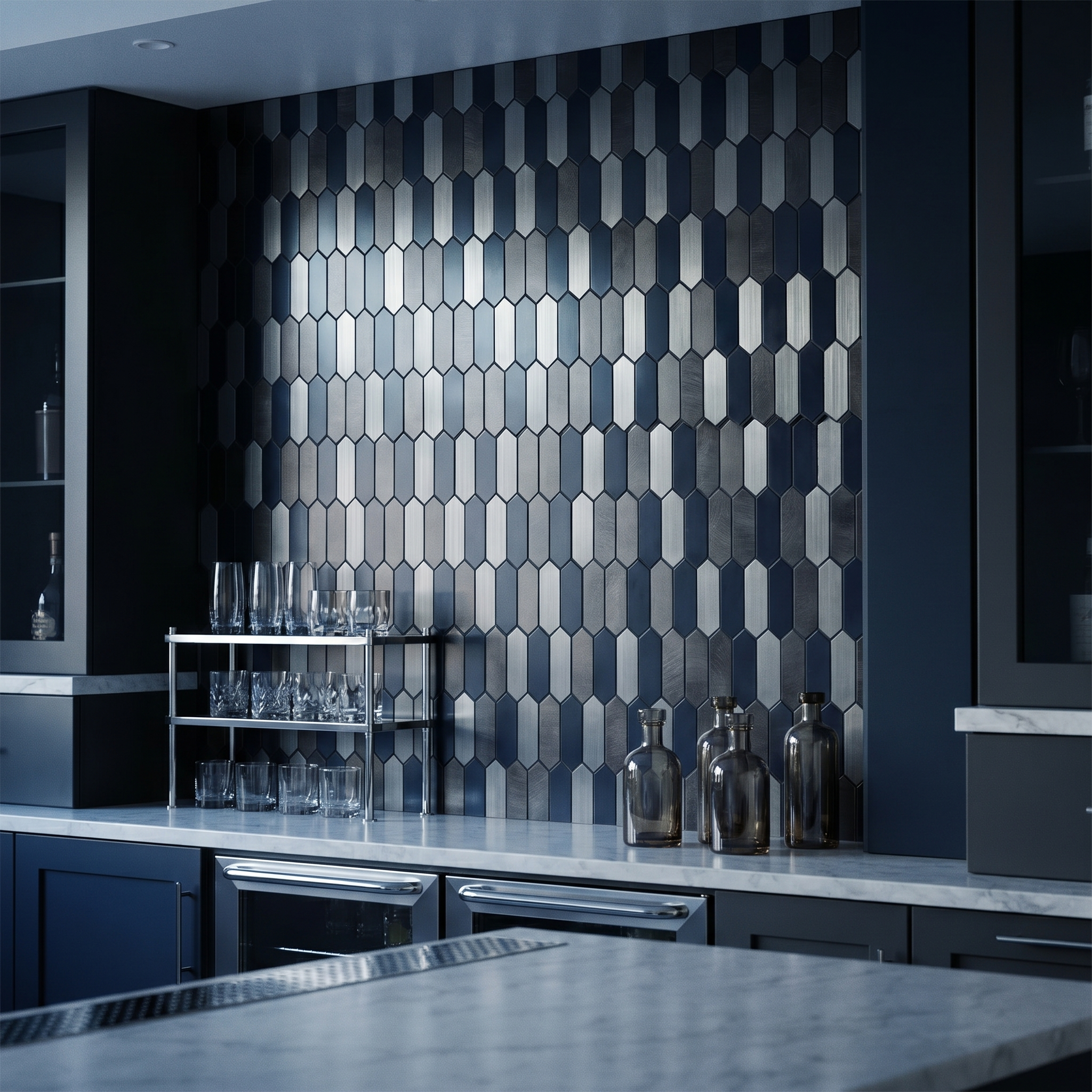 Peel and Stick Backsplash | Picket Blue | 11.1×10.75"