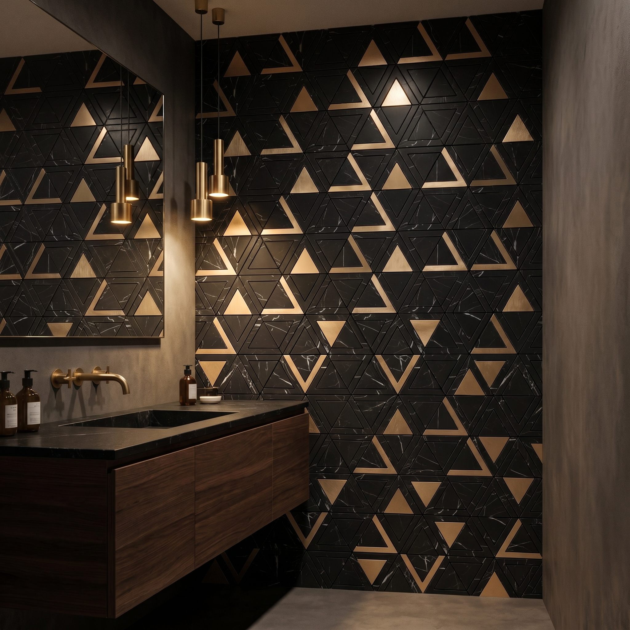 Peel and Stick Backsplash | Triangle Black Gold | 11.3×13.03"