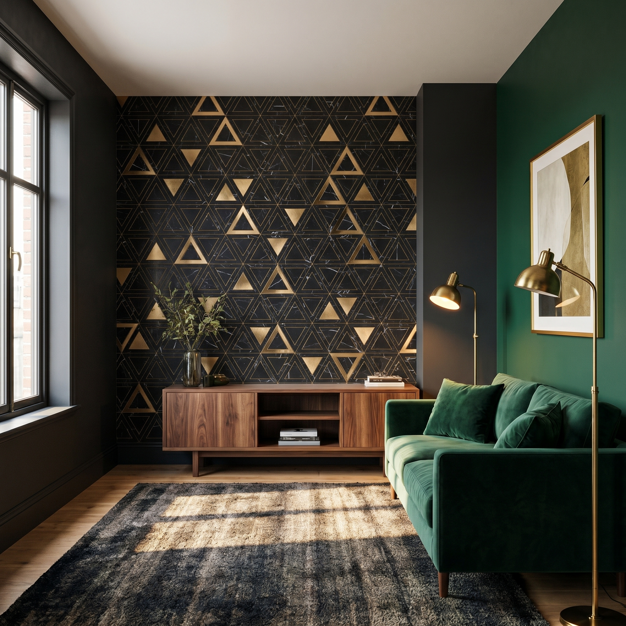 Peel and Stick Backsplash | Triangle Black Gold | 11.3×13.03"
