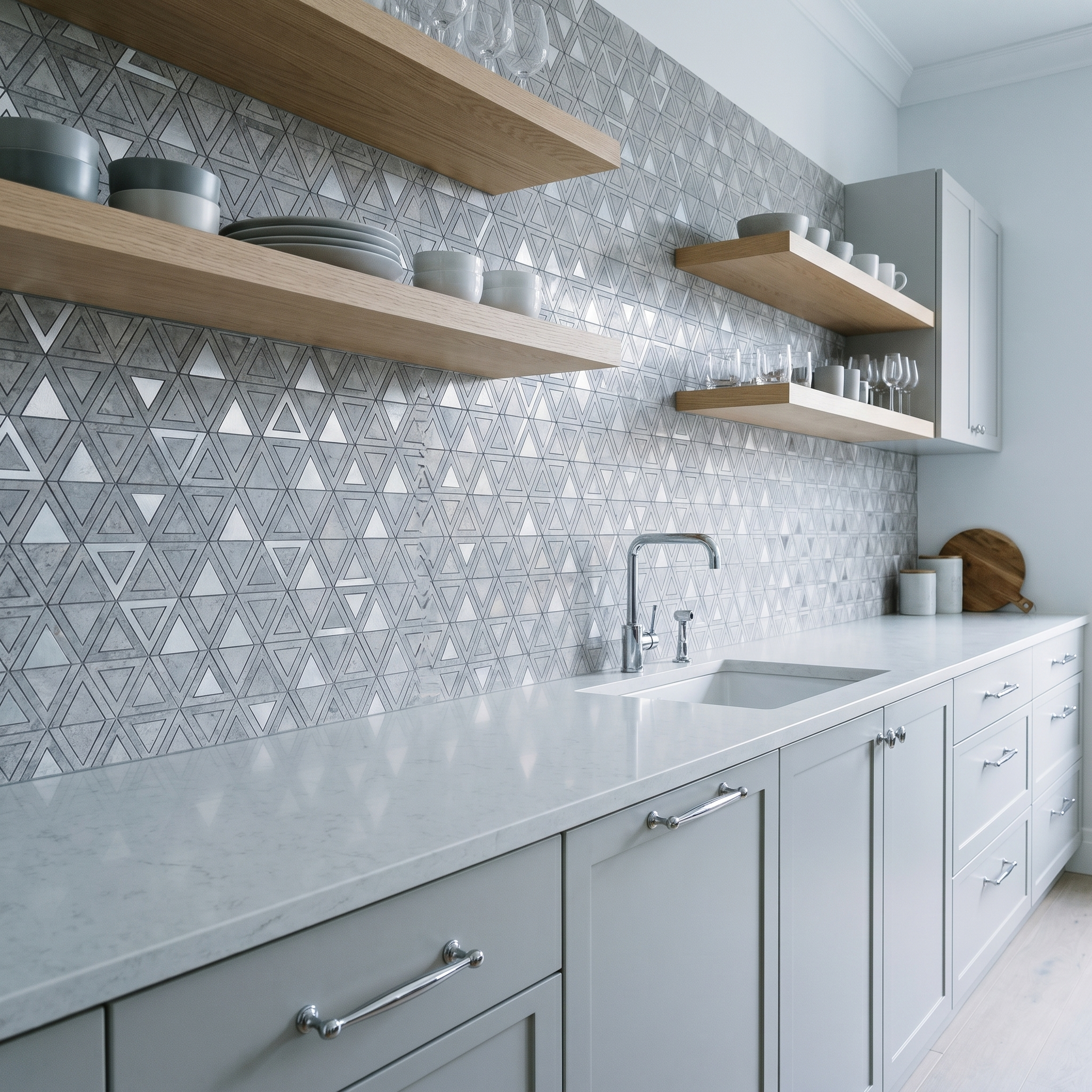 Peel and Stick Backsplash | Triangle Gray Silver | 11.3×13.03"