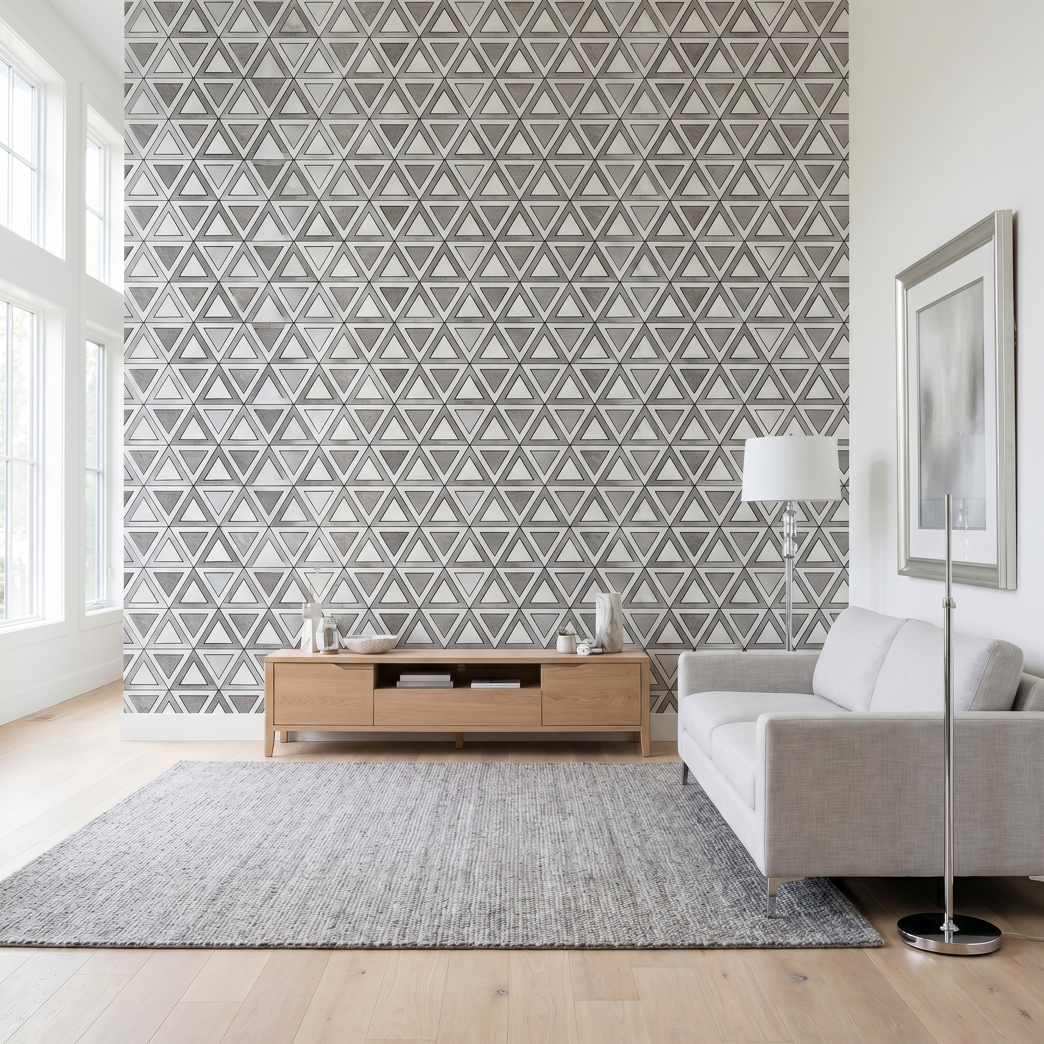 Peel and Stick Backsplash | Triangle Gray White-Silver | 11.3×13.03"