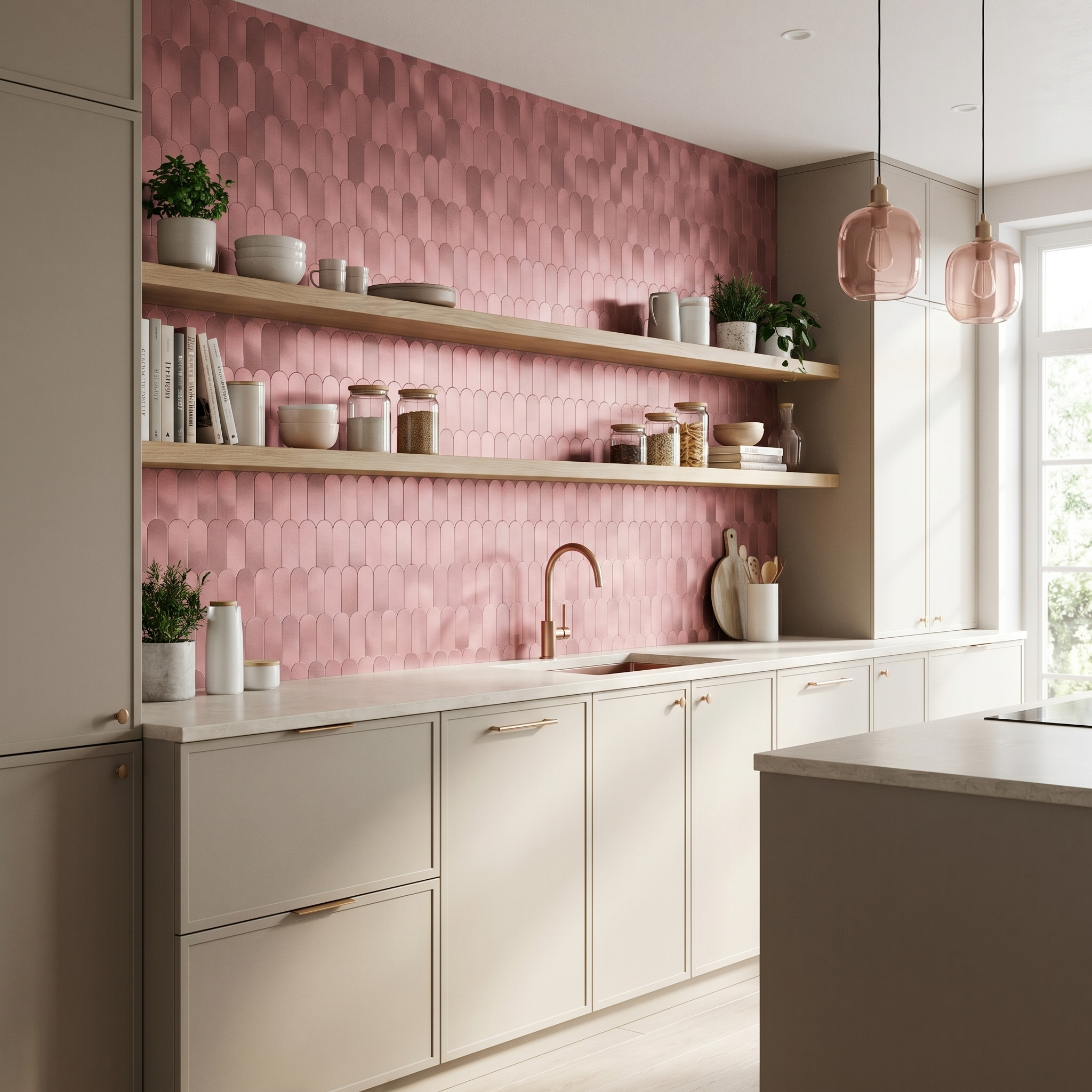 Peel and Stick Backsplash | Arch Pink | 11.73×11.34"