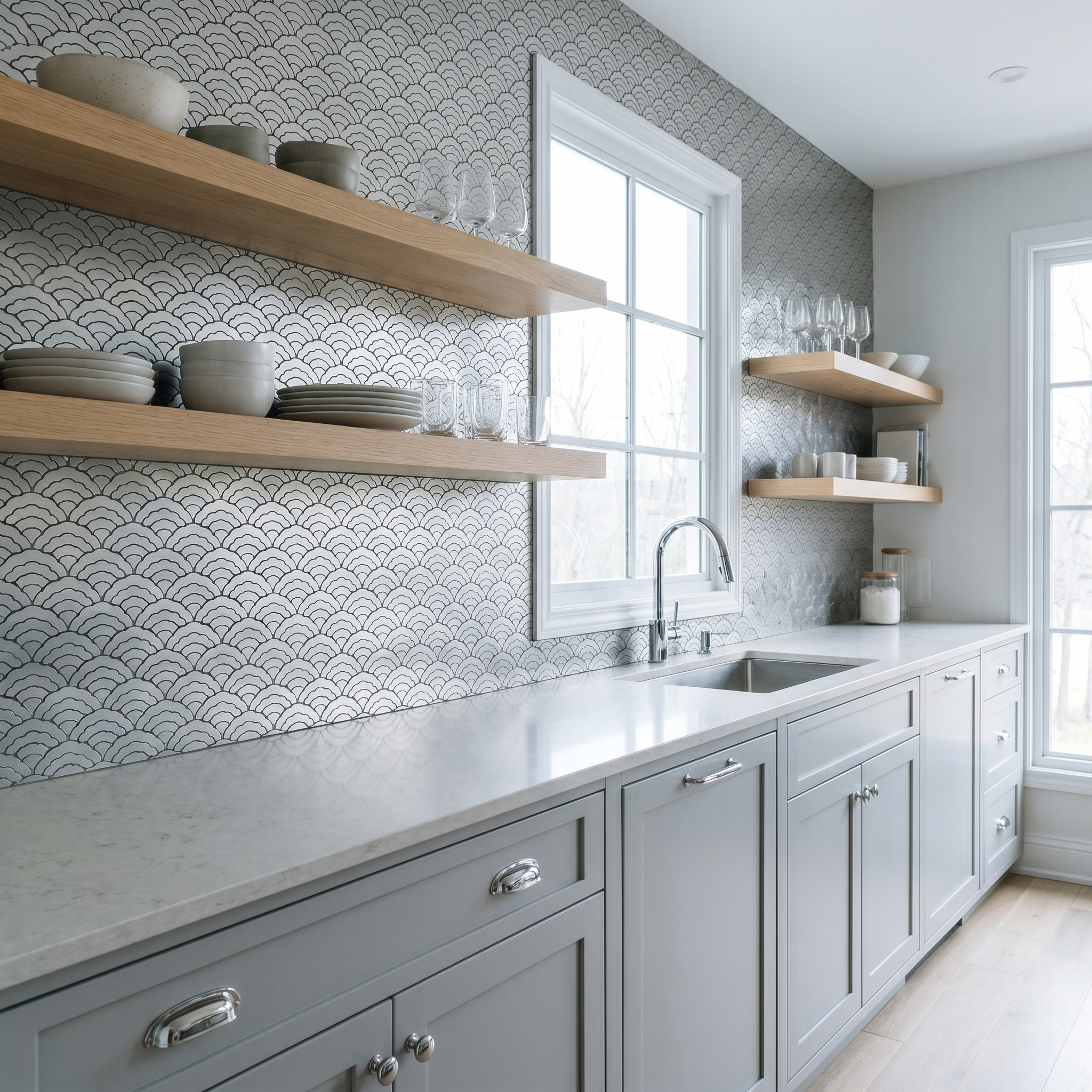 Peel and Stick Backsplash | Fan Silver | 10.55×11.06"