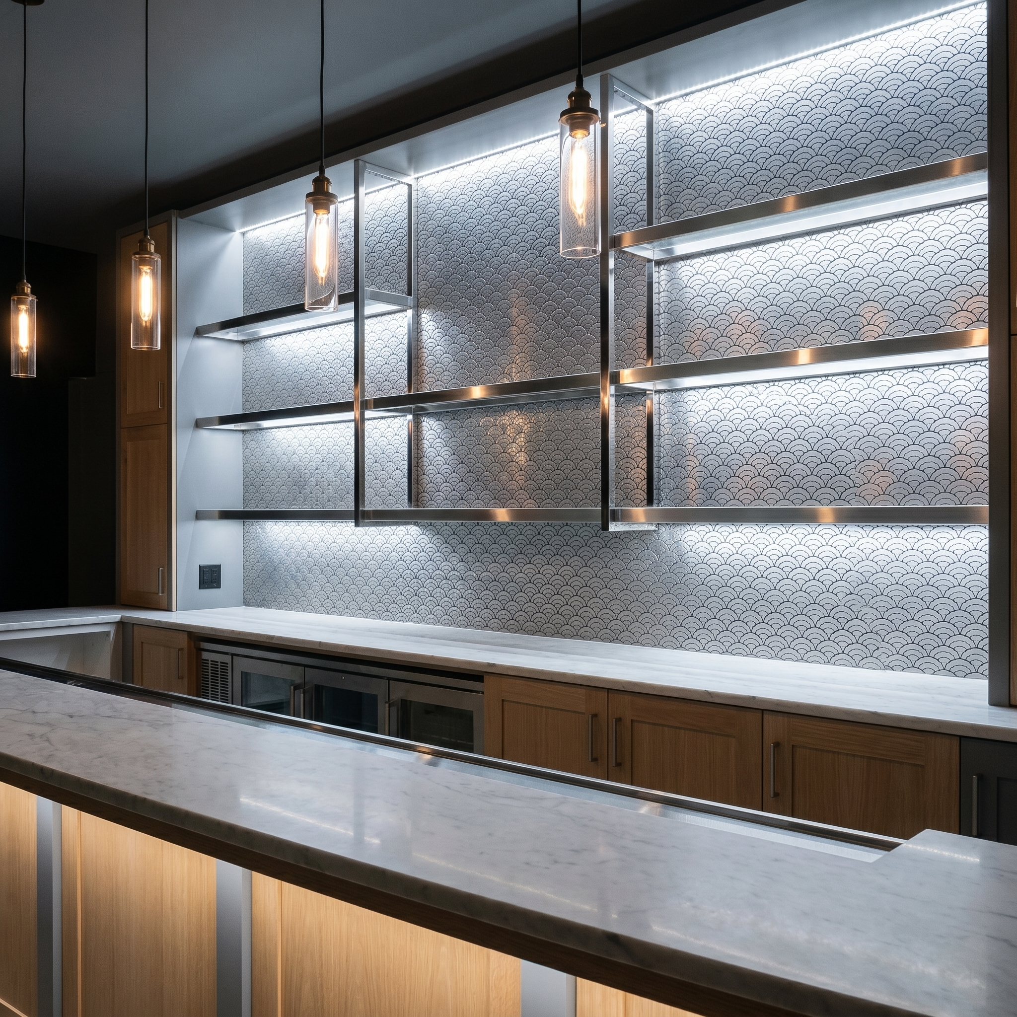 Peel and Stick Backsplash | Fan Silver | 10.55×11.06"