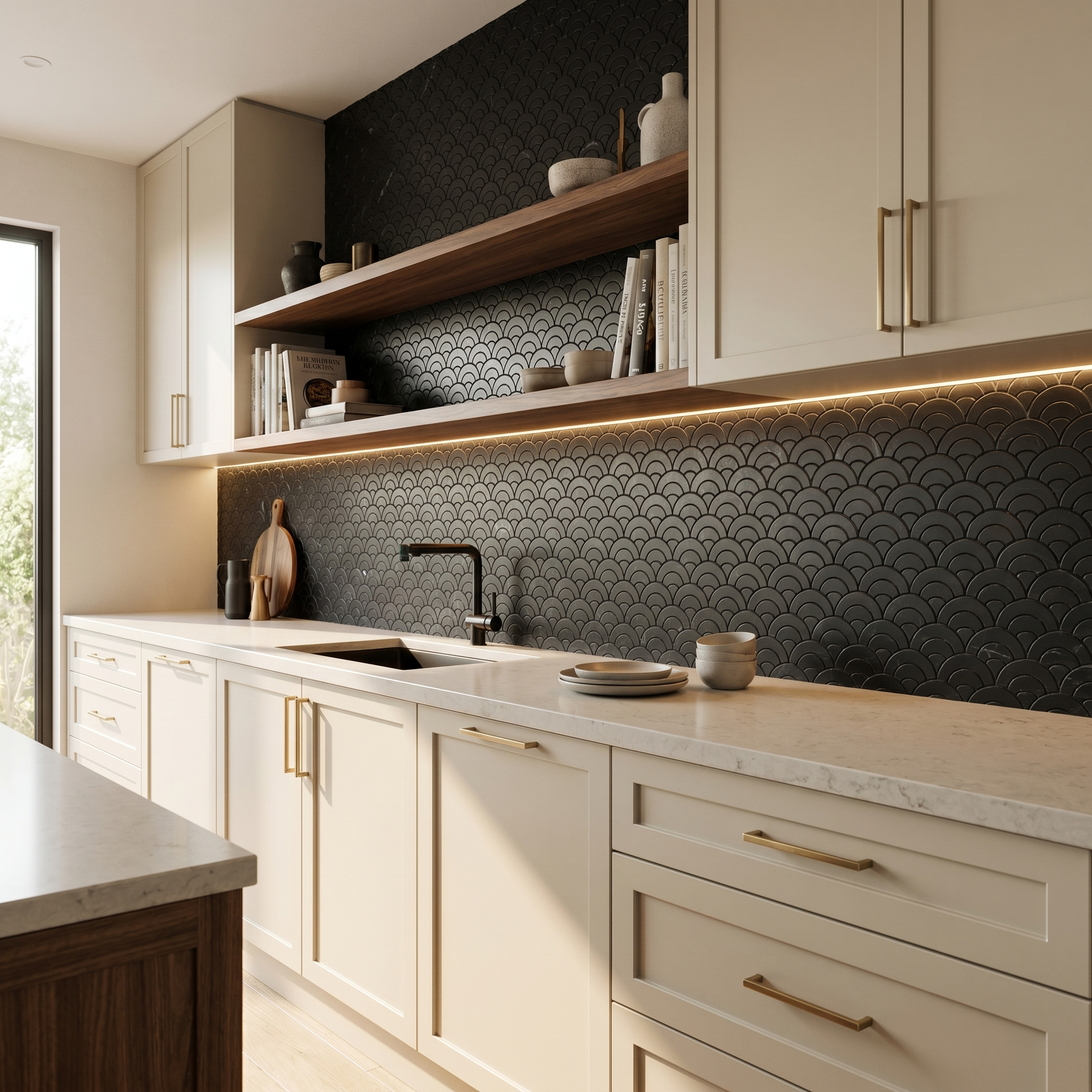 Peel and Stick Backsplash | Fan Black | 10.55×11.06"