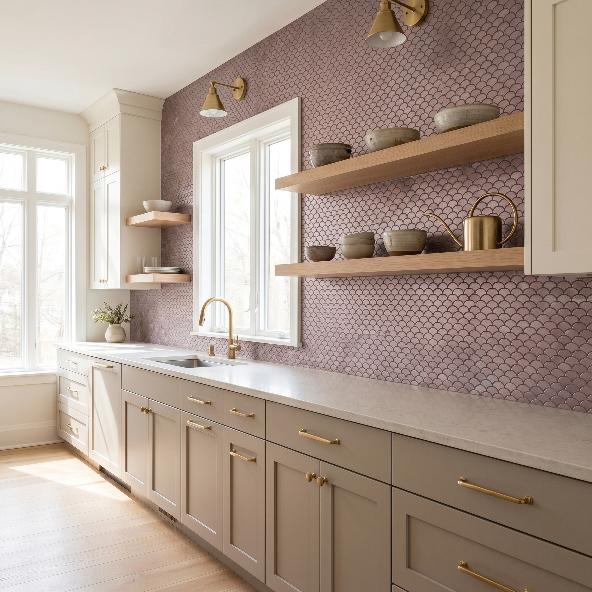 Peel and Stick Backsplash | Fan Mauve | 10.55×11.06"