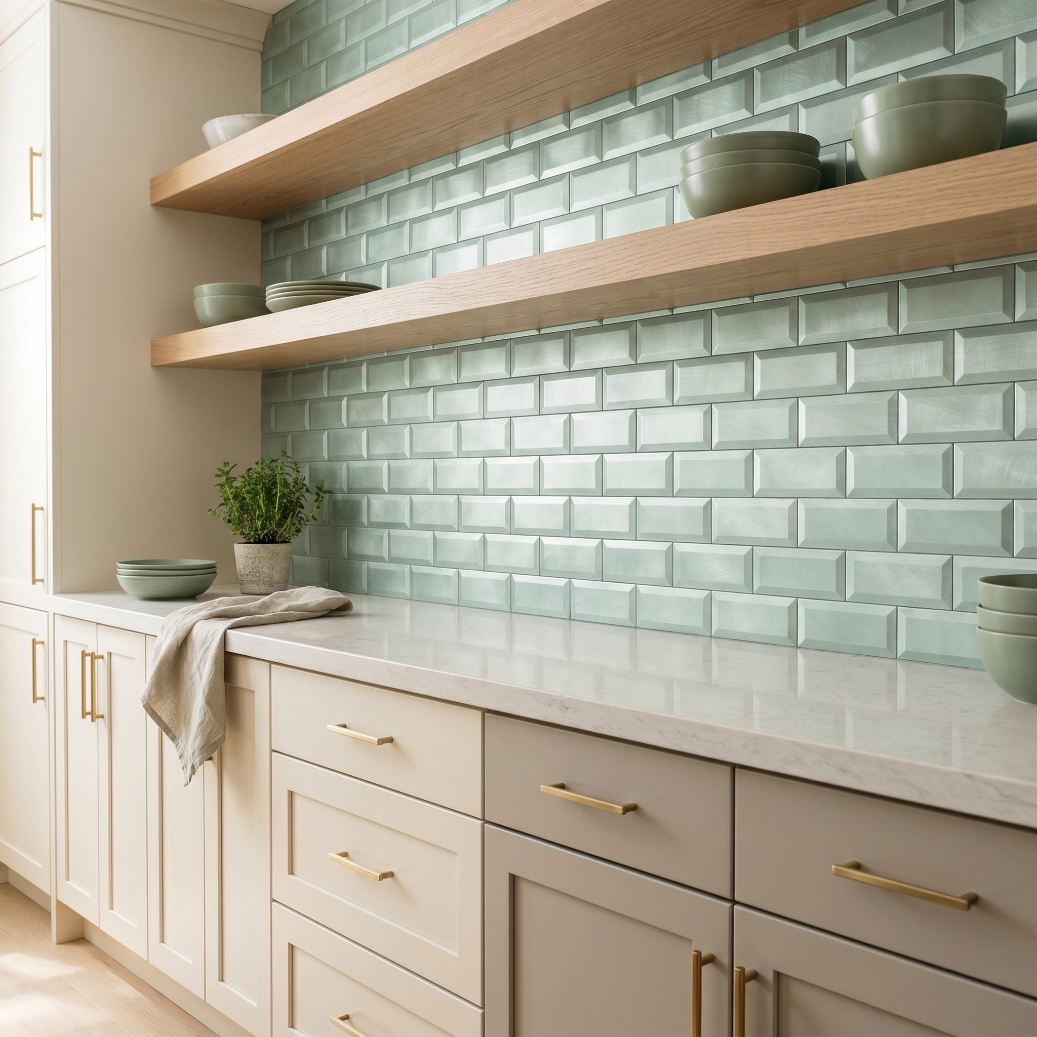 Peel and Stick Backsplash | Subway 3D Pastel Green | 12.01×12.01"