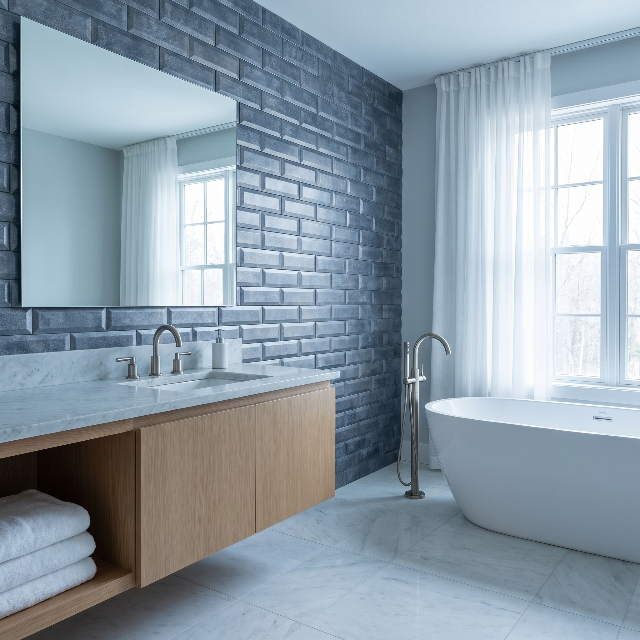 Peel and Stick Backsplash | Subway 3D Blue-Gray | 12.01×12.01"