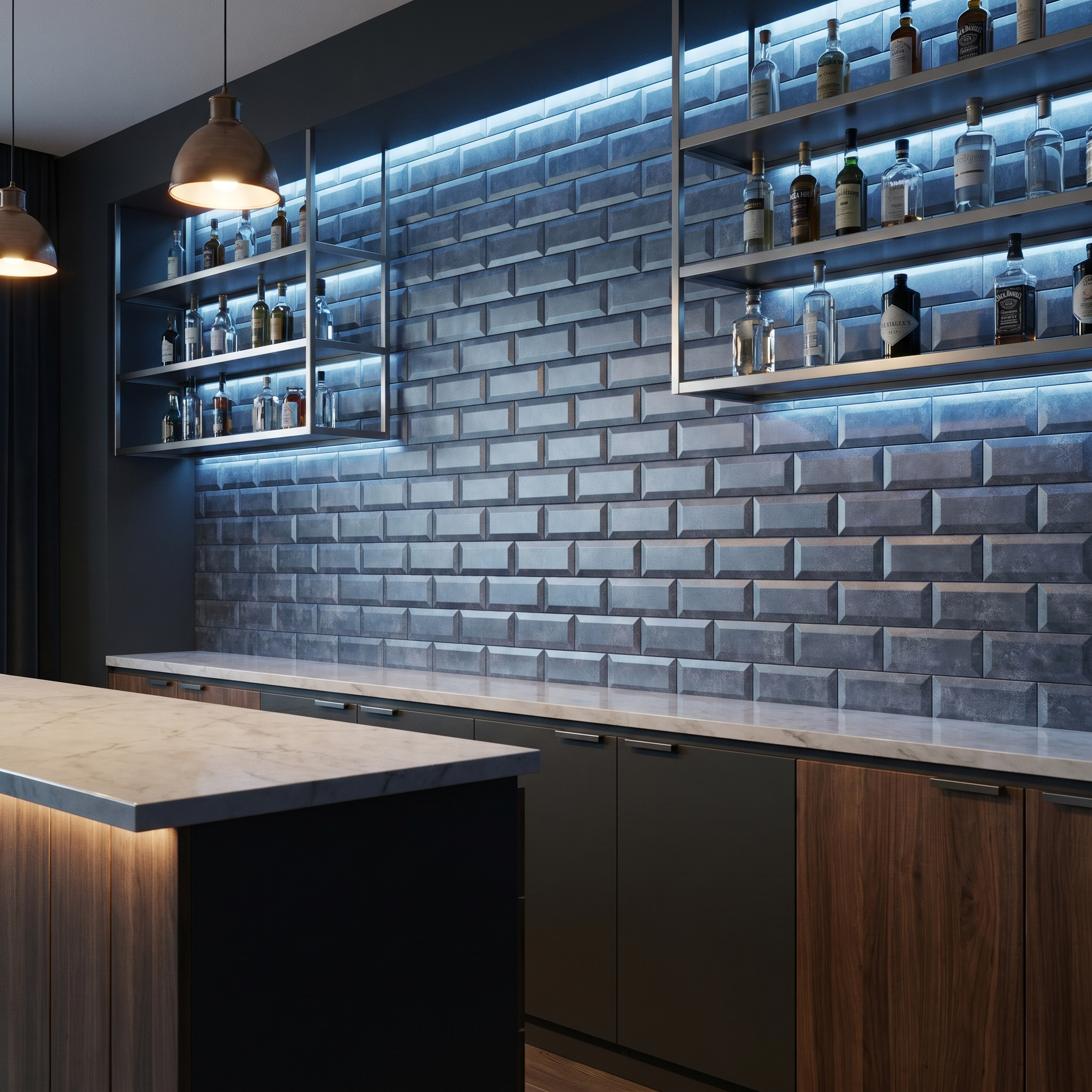 Peel and Stick Backsplash | Subway 3D Blue-Gray | 12.01×12.01"