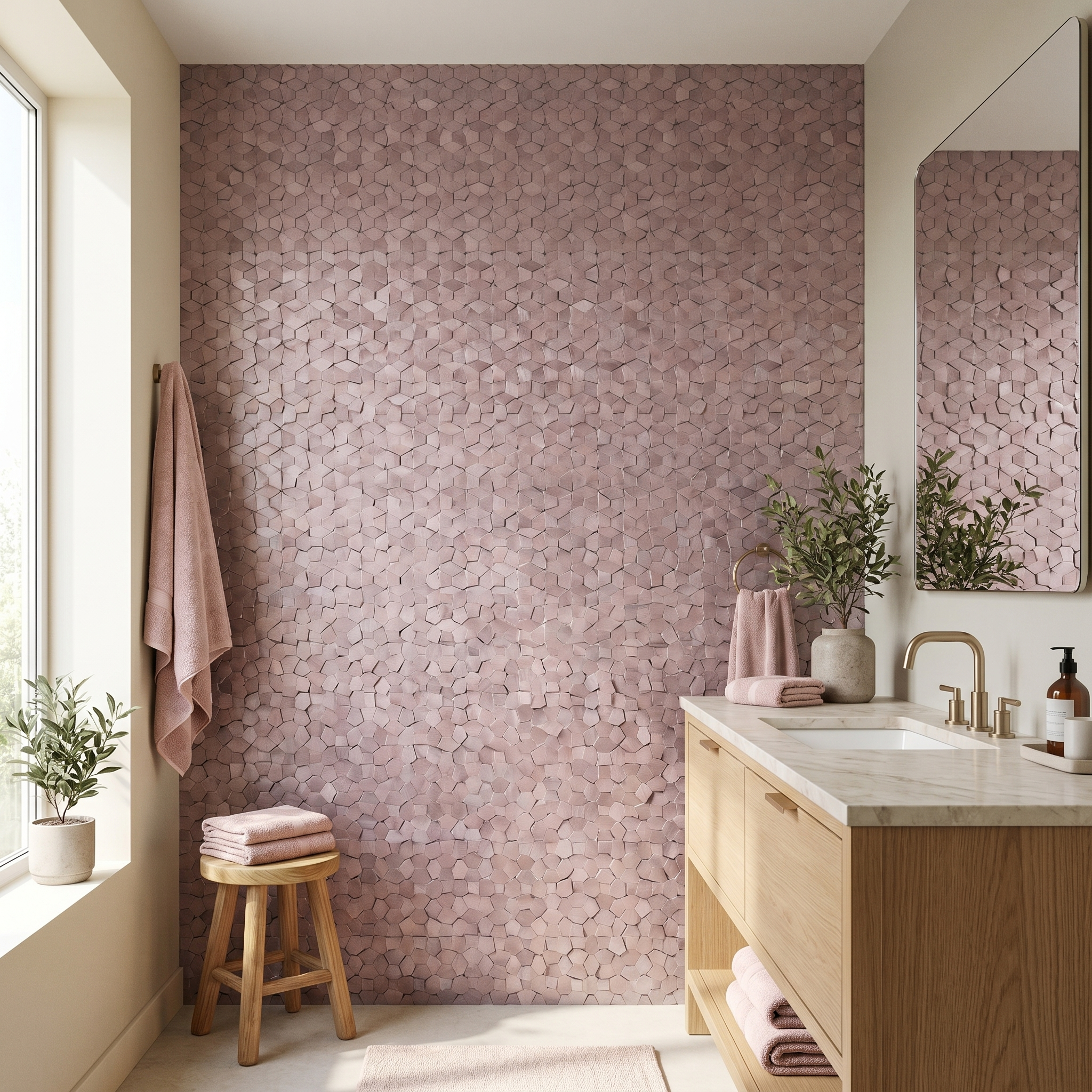Peel and Stick Backsplash | Pentagon 3D Pink | 11.1×11.1"