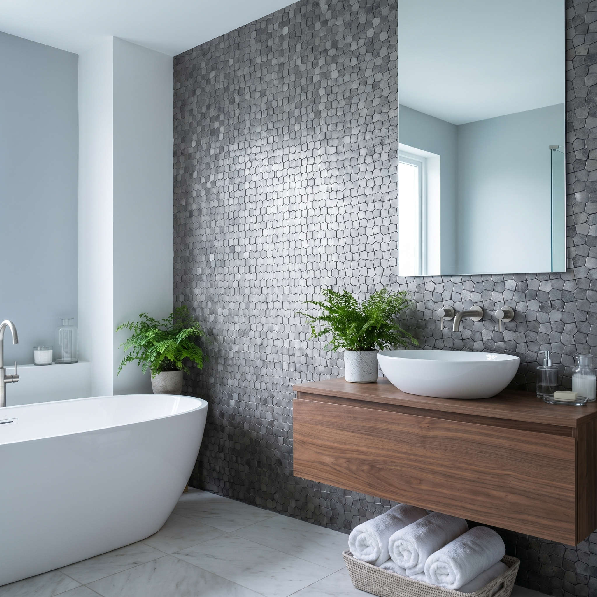 Peel and Stick Backsplash | Pentagon 3D Gray | 11.1×11.1"