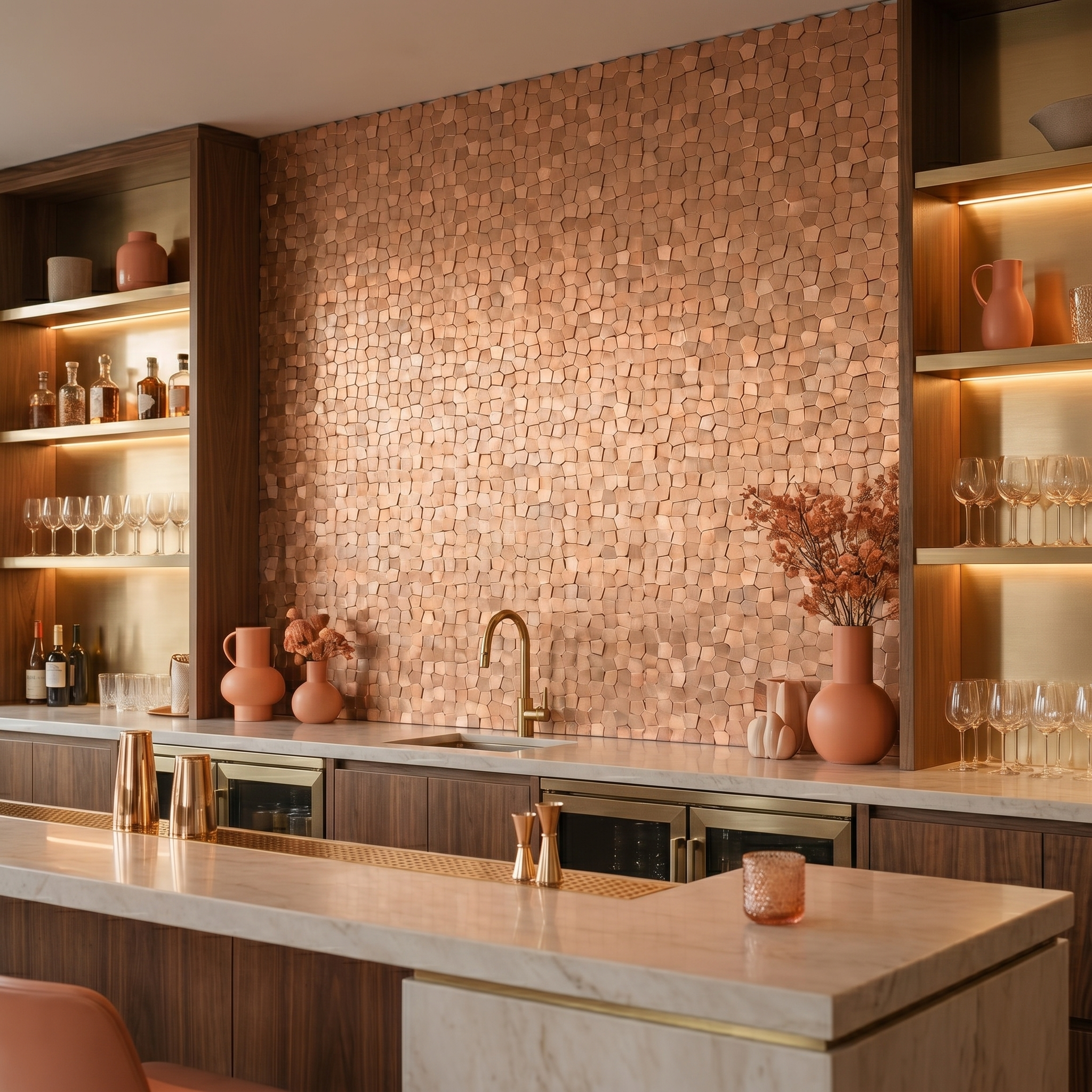 Peel and Stick Backsplash | Pentagon 3D Salmon | 11.1×11.1"
