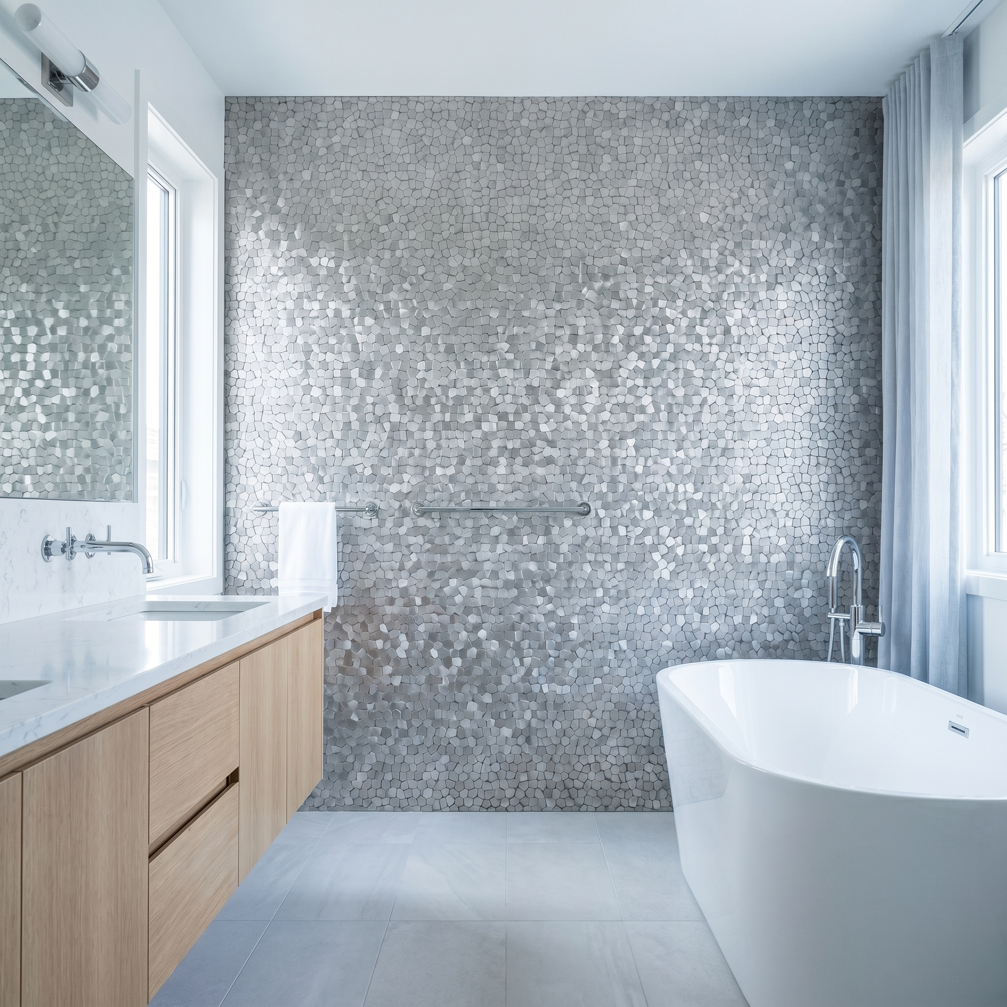 Peel and Stick Backsplash | Pentagon 3D Silver | 11.1×11.1"