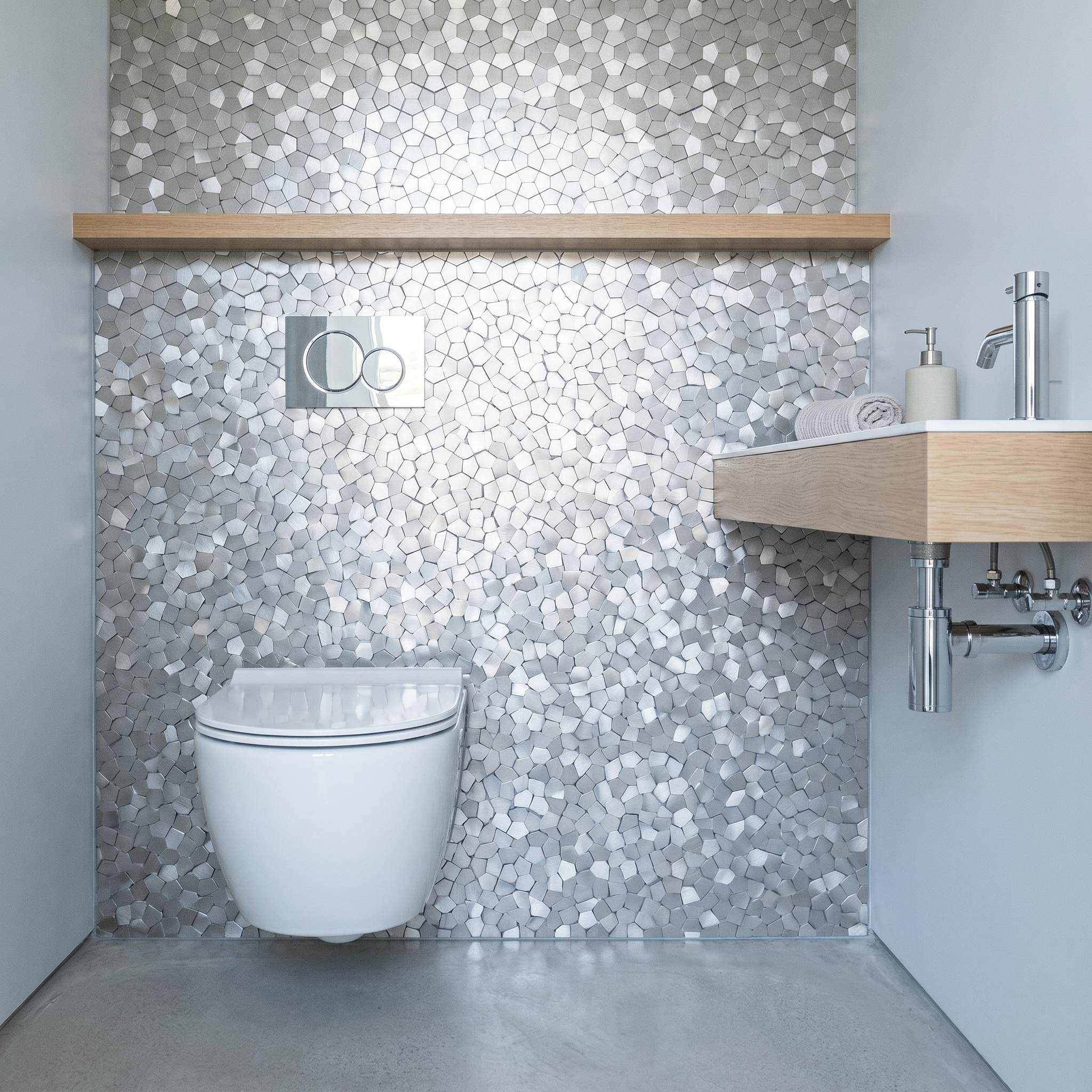 Peel and Stick Backsplash | Pentagon 3D Silver | 11.1×11.1"