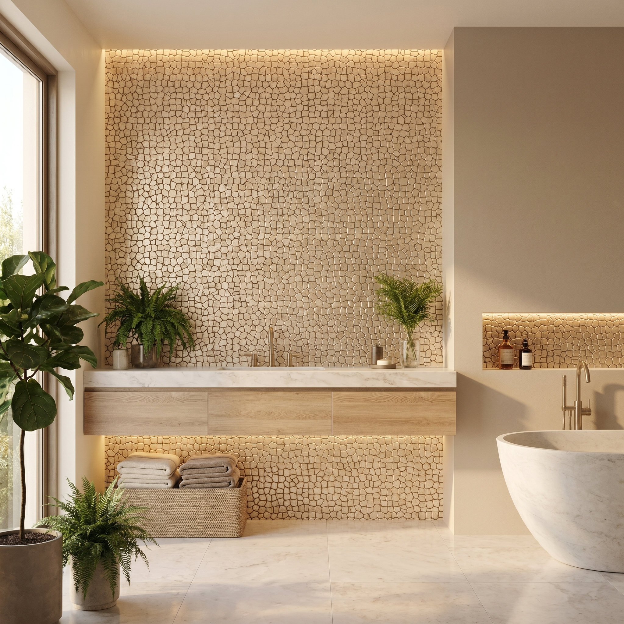Peel and Stick Backsplash | Pentagon 3D Champagne | 11.1×11.1"