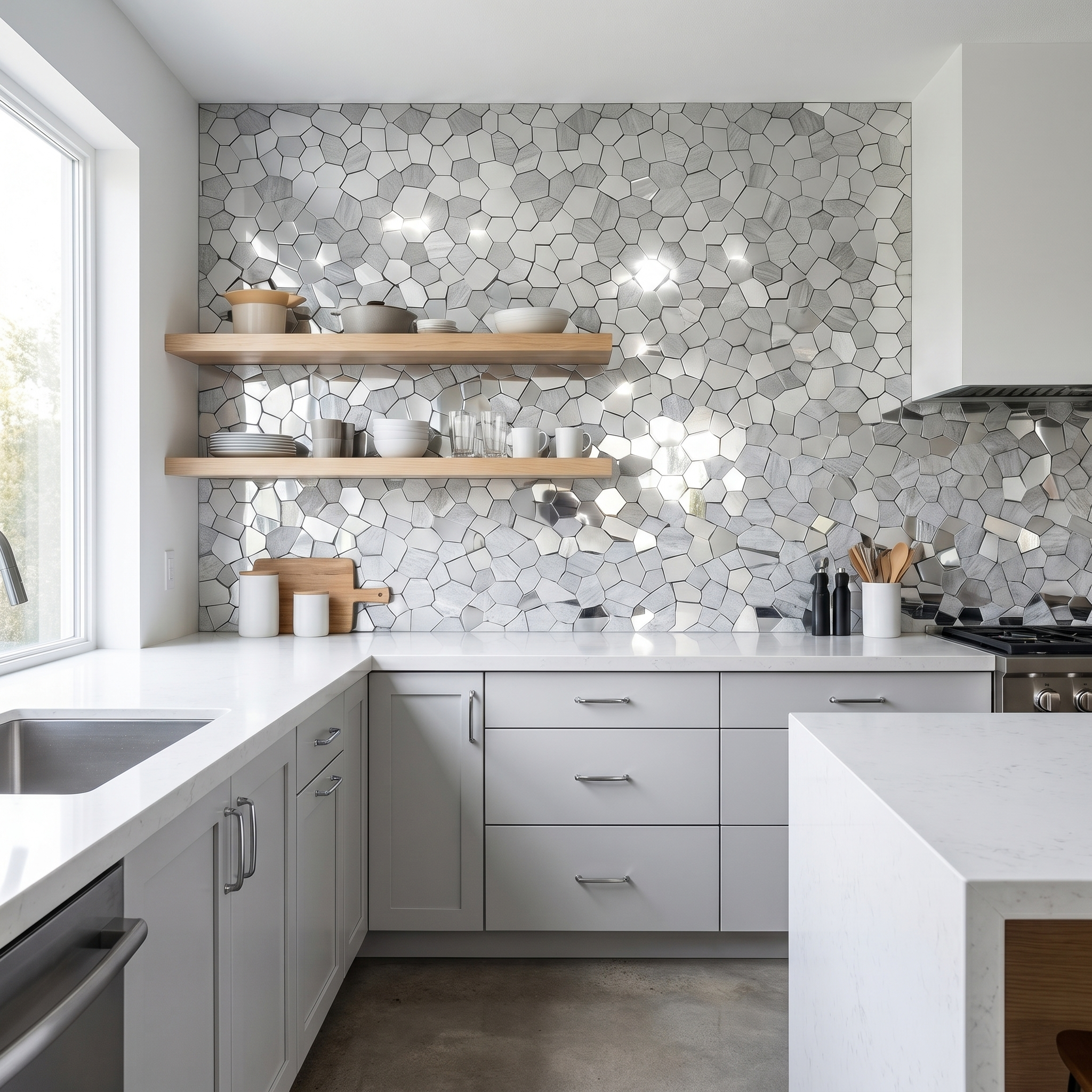 Peel and Stick Backsplash | Polygon Silver | 11.81×10.31"