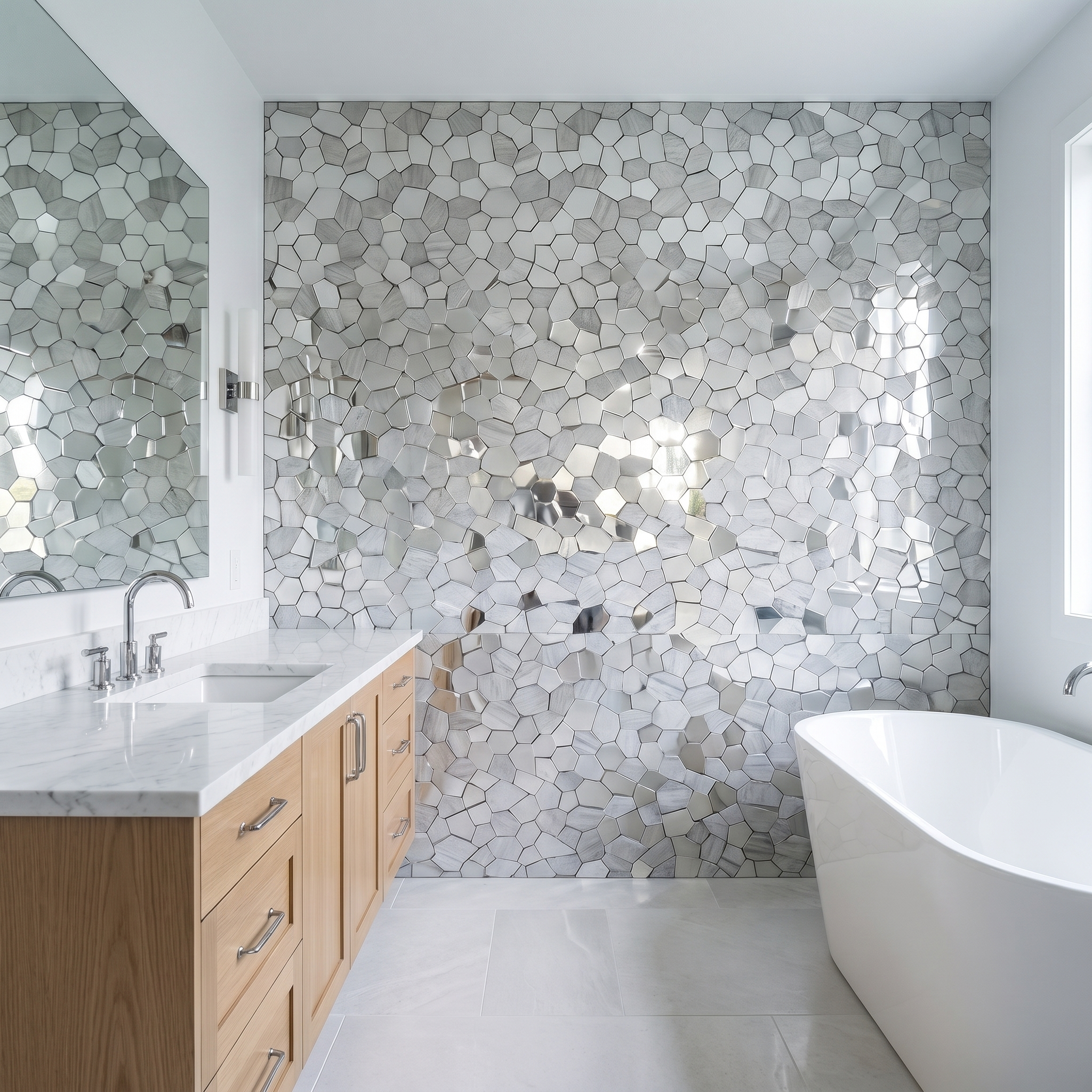 Peel and Stick Backsplash | Polygon Silver | 11.81×10.31"