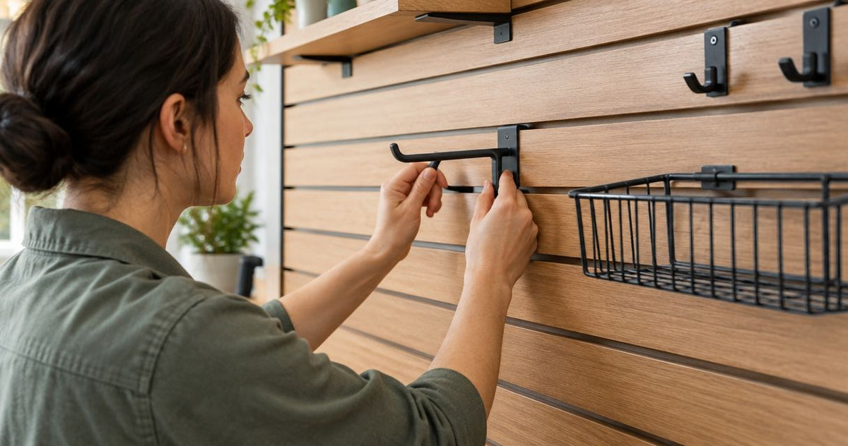 How to mount slatwall hooks and accessories on wood slat panels