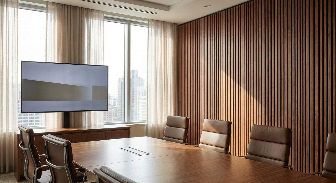 Acoustic slat panels for law firm office interiors