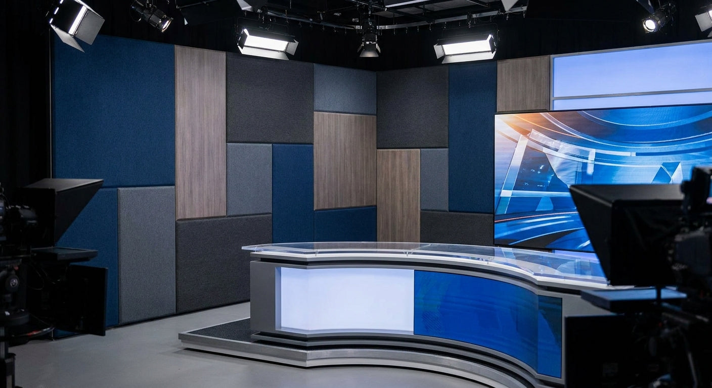 Acoustic panels for broadcast studio and news set walls