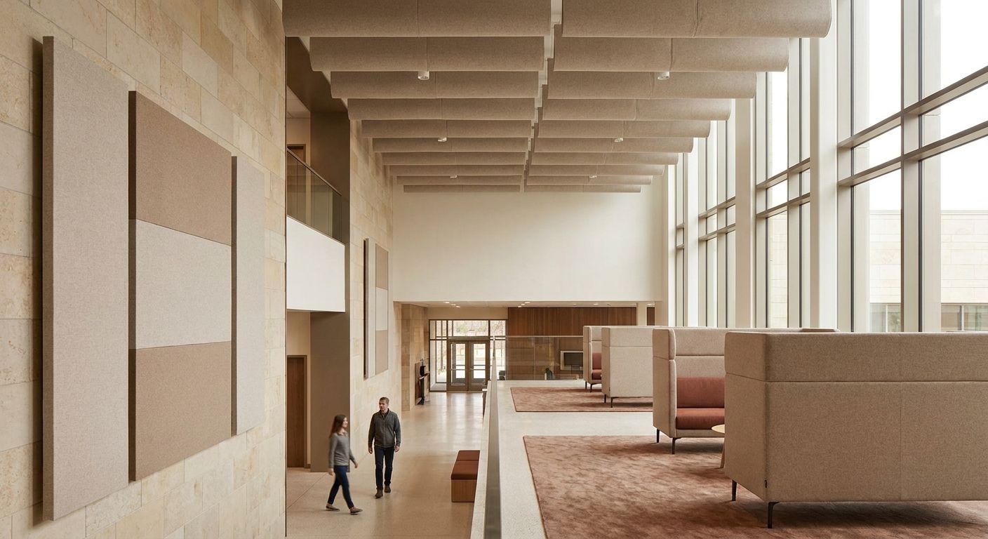 How to reduce reverberation in a double-height atrium
