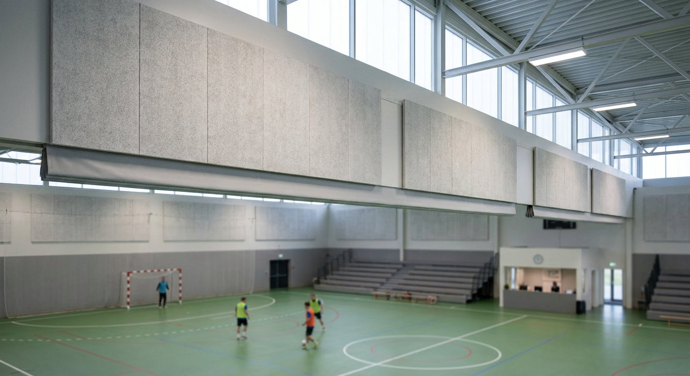 Acoustic panels for indoor soccer and futsal arenas