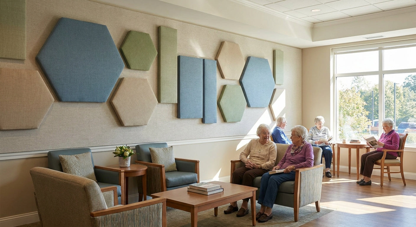 Acoustic panels for senior living common room walls