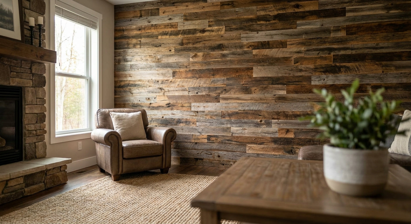 Hardwood wall plank cladding for rustic interior walls