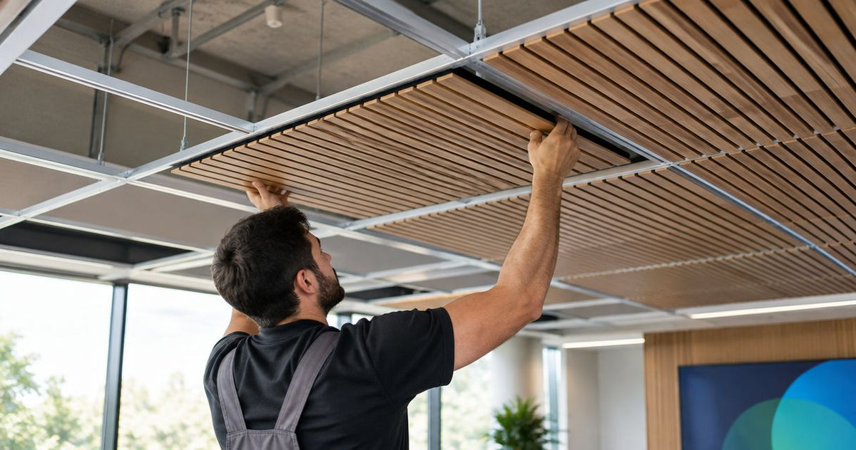 How to connect acoustic wood panels to a suspended ceiling grid