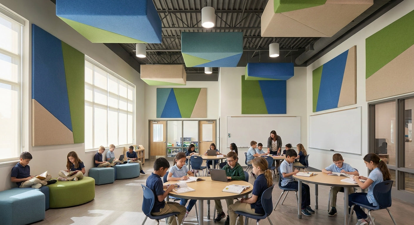 Acoustic panels for noise control in open-plan schools