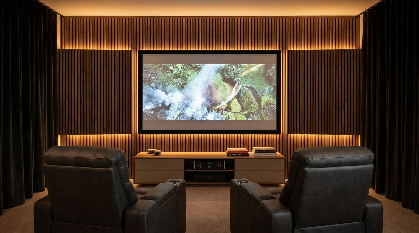 Acoustic slat wall panels for home theater rooms