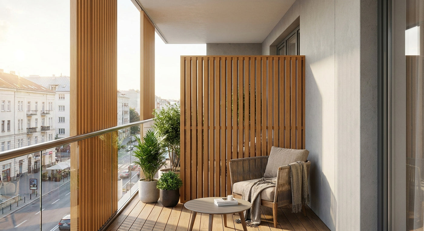 Exterior cladding panels for balcony privacy screening