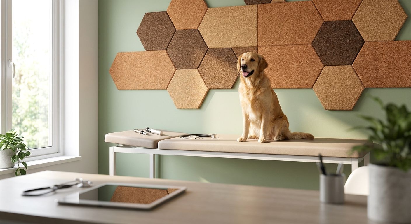 Cork acoustic panels for veterinary clinic exam rooms