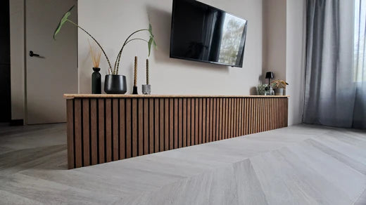 interior with slat wall panels