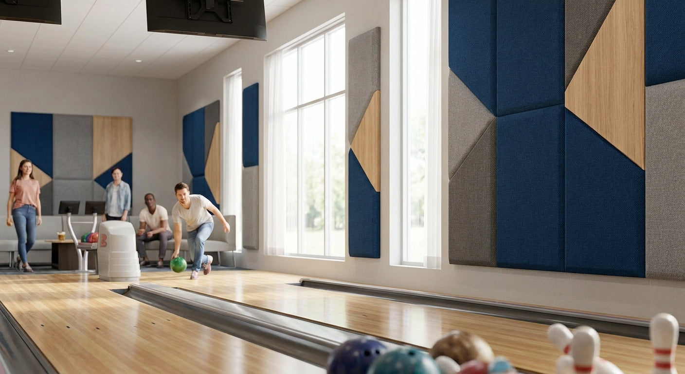 Acoustic panels for bowling alley interiors